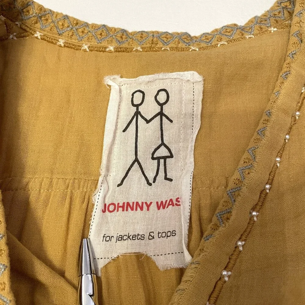 Johnny Was Mars Gauze Tunic Top Sz XL ? Gold Embroidered Aztec Beaded Frayed - Picture 2 of 16